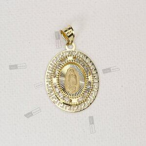 14K Solid Gold Virgin of Guadalupe Medal •Religious Pendant with CZ Halo.